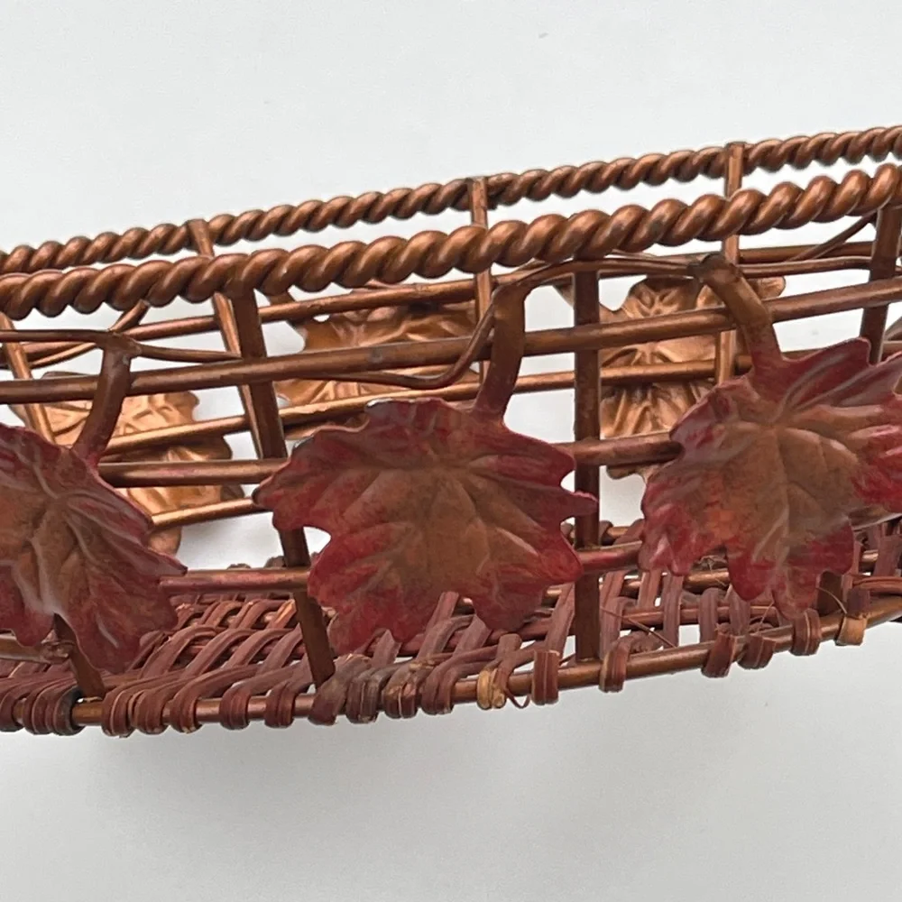 Oval Copper Wire Basket With Wicker Base Fall Decor‎